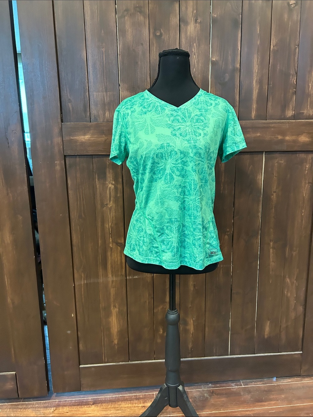 Green Printed V-Neck Women's Top